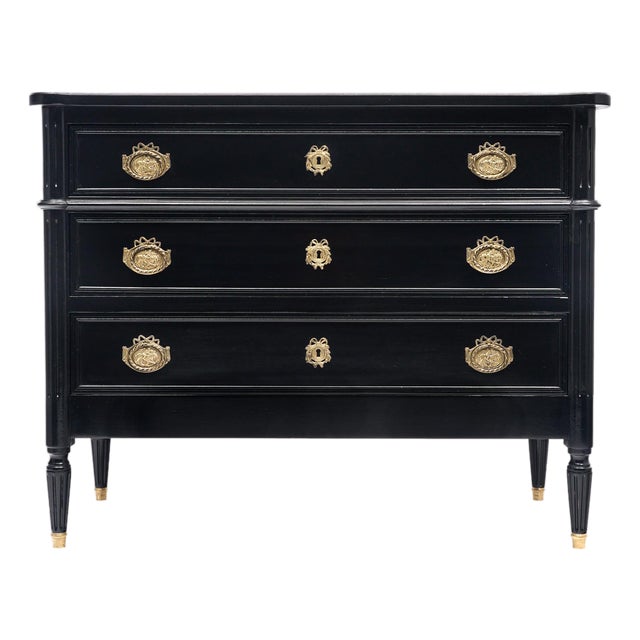 French Louis XVI Style Chest of Drawers, Ebonized, Antique 1910s For Sale