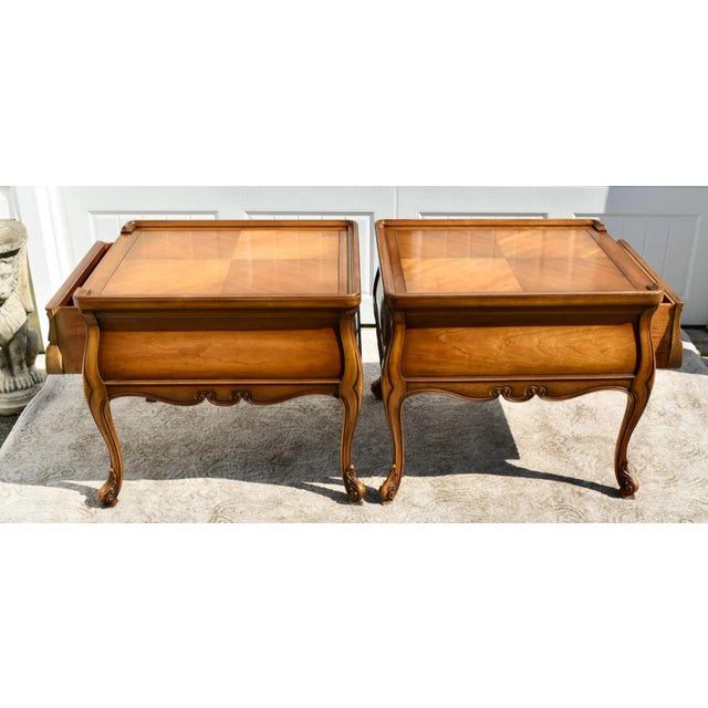 Weiman Cherry End Tables Carved French Provincial Side Nightstand Pair 60s For Sale - Image 9 of 12