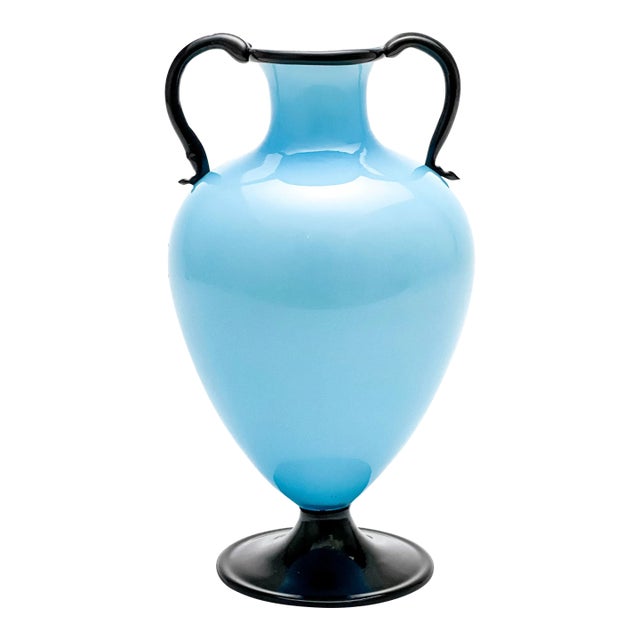 Vintage Murano Blue Incamiciato Glass Vase For Sale
