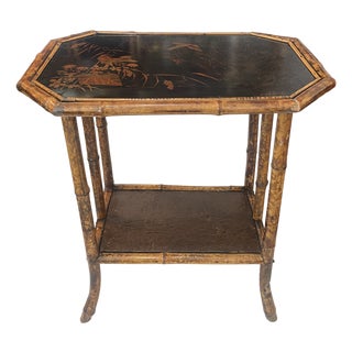 Late 19th Century. Chinoiserie Bamboo & Lacquer Side Table, c.1890 For Sale