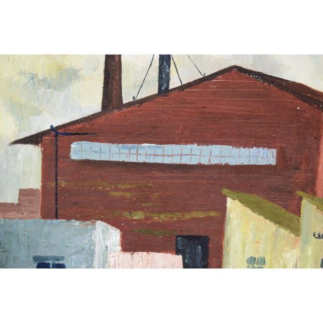 Mid Century Industrial Landscape With Row Houses by Doris Lyons Hoover For Sale - Image 4 of 8