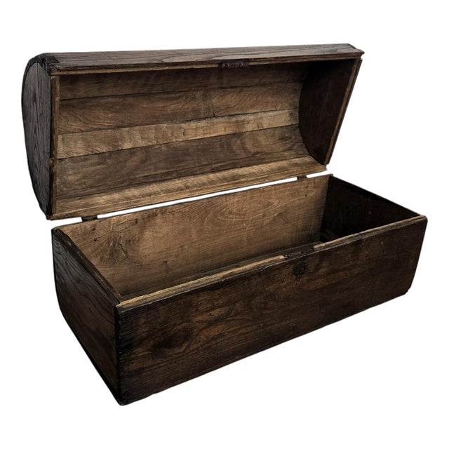 Antique Rustic Italian Walnut Wood Chest Trunk Basket, 1890s For Sale