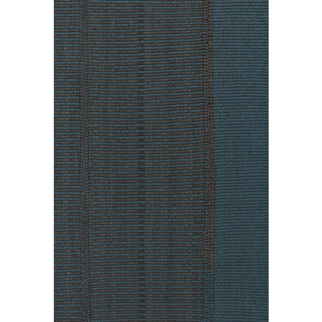 2010s Rug & Kilim’s Contemporary Kilim in Blue With Gray Stripes and Brown Accents For Sale - Image 5 of 7