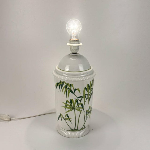 Mid-Century Modern Italian Ceramic Hand Painted Palm Trees Table Lamp, 1960s, in Flawless conditions. Designed 1960 to...