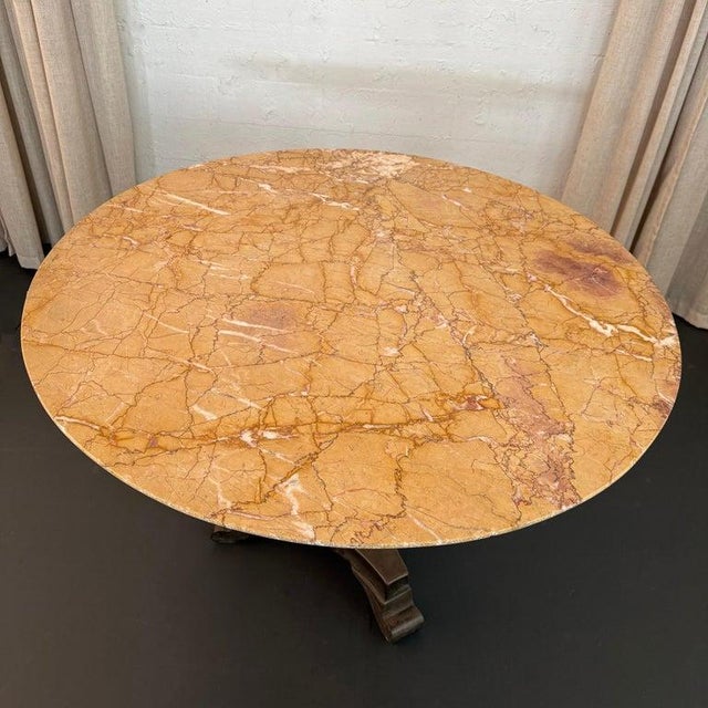 1930s Art Deco Blush Pink Marble Pedestal Bistro Dining Table For Sale - Image 4 of 10
