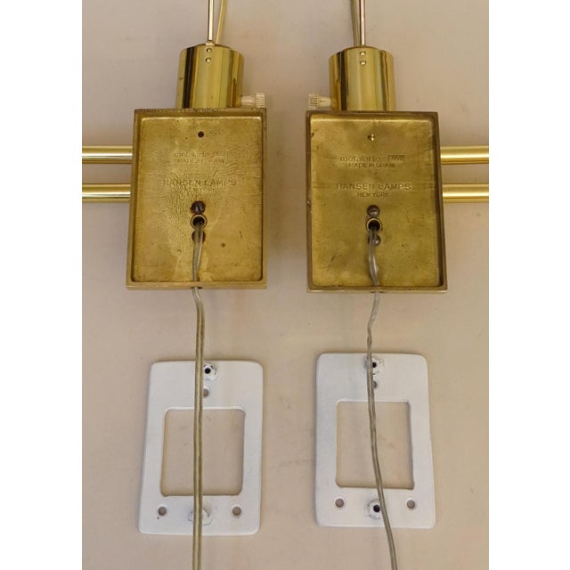 Metal Matched Pair of George Hansen Ny Brass Swing Arm Extension Wall Lamps Metalarte 1950's Spain For Sale - Image 7 of 7