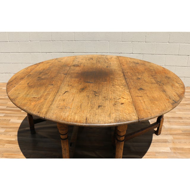 Wood Country French Tiger Oak Drop-Leaf Gateleg Dining Table, Rustic Farmhouse Oak Table, Circa 1950s For Sale - Image 7 of 18