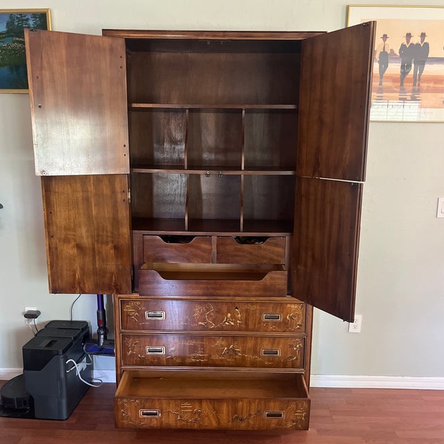 Mid-Century Modern 1970’s Drexel Heritage Hollywood Regency Chinoiserie Armoire Dresser, Attributed For Sale - Image 3 of 7
