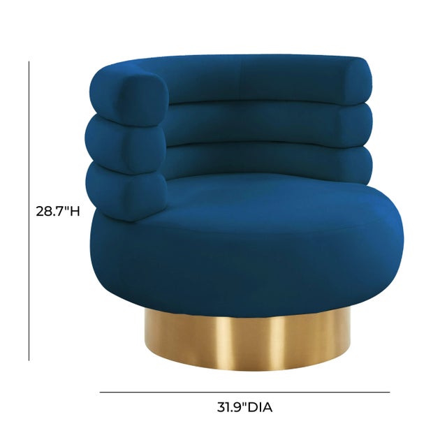 Wood Naomi Navy Velvet Swivel Chair For Sale - Image 7 of 9