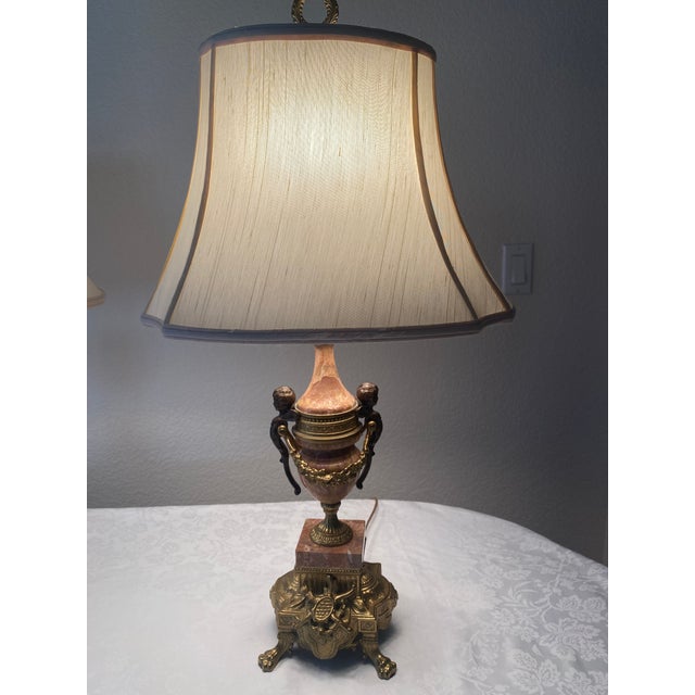 French 20th Century Brevettato Italian Gilt Bronze/Brass Marble Lamps - A Pair Excellent Mint Condition For Sale - Image 3 of 12