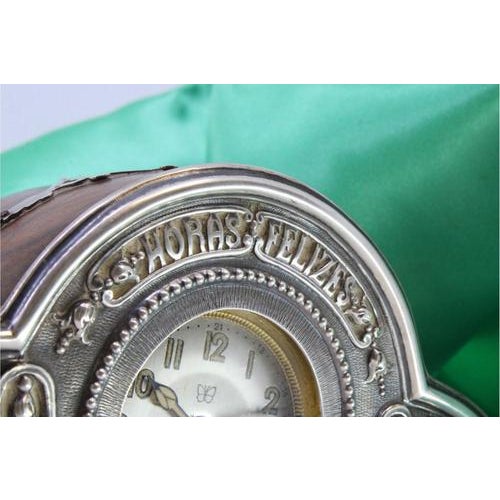 Wooden Table Regulator Clock with Silver Applications For Sale - Image 4 of 8