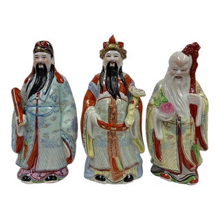 Vintage Chinese Fu Lu Shou Feng Shui Trio Gods Figurines Statues For Sale