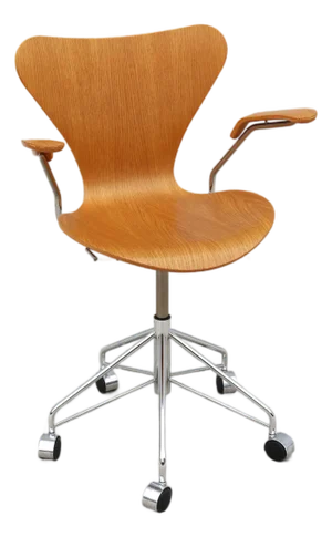 Mid-Century Danish Arne Jacobsen for Fritz Hansen Oak Series 7 Swivel Desk Chair