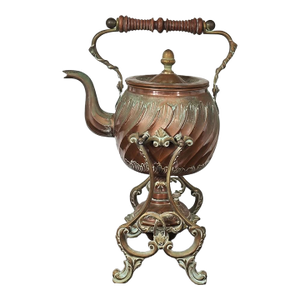 Antique French Copper Spirit Kettle on Brass Stand by e.d. Paris, C. 1900