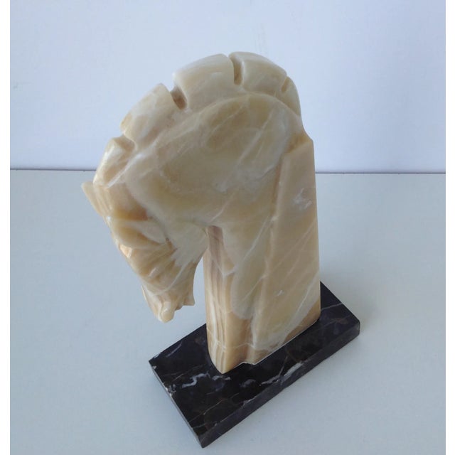 Stone Vintage C.1970's Tall Marble Trojan Horse on Marble Base For Sale - Image 7 of 11