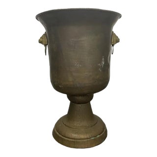 Late 19th Century Copper Urn Planter With Brass Lion-Head Ring Handles For Sale