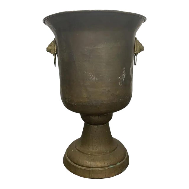 Late 19th Century Copper Urn Planter With Brass Lion-Head Ring Handles For Sale