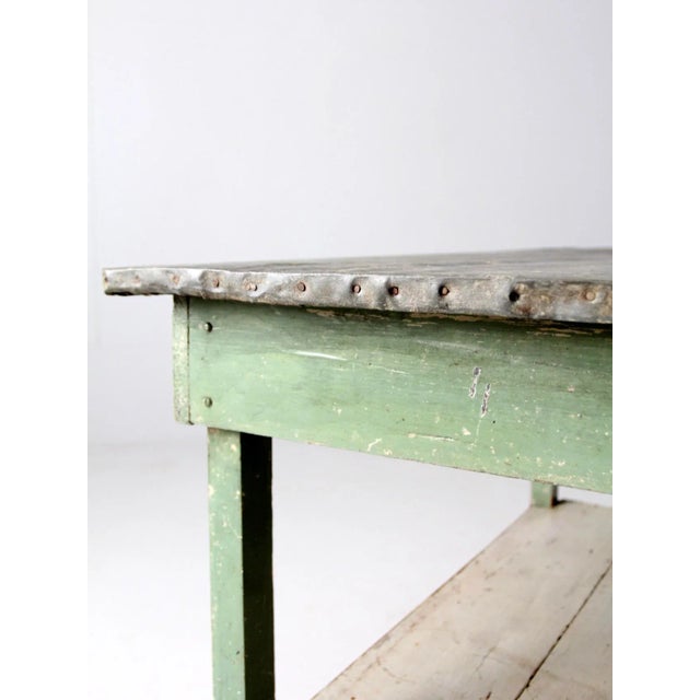 Antique Table With Galvanized Top For Sale - Image 10 of 11