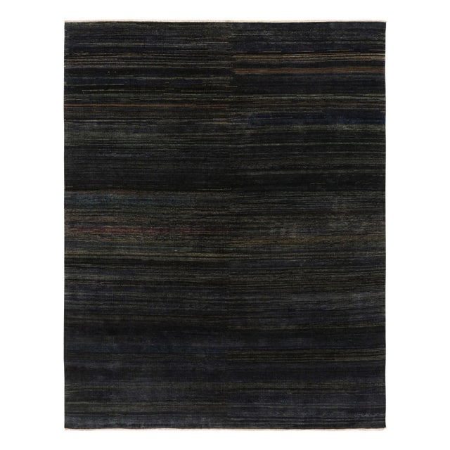 Modern Rug & Kilim’s Modern Textural Rug in Dark Blue and Grisailles Stripes and Striae For Sale - Image 3 of 7