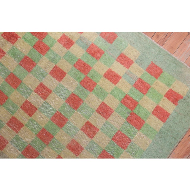 Textile Mint Green Vintage Turkish Anatolian Deco Checkerboard Rug For Sale - Image 7 of 18