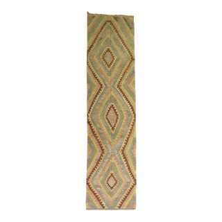 Zabihi Collection Wide Vintage Turkish Kilim Runner - 3'7" x 15'1" For Sale