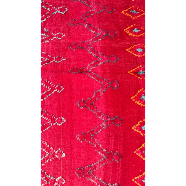 Red 1980’s Moroccan Red Tribal Flatweave Wool Rug -13.3 X 5.3 Ft For Sale - Image 8 of 9