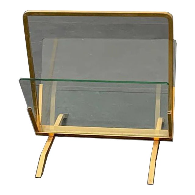 Brass and Glass Magazine Rack, Italy, 1960s For Sale
