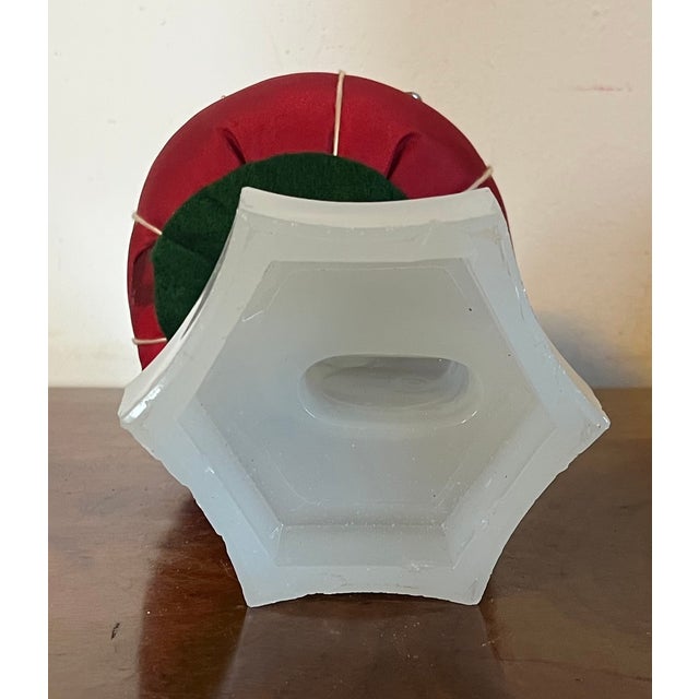 Red Early 20th C. Make-Do Tomato Pin Cushion on 19th C. Dolphin Sandwich Glass Stand For Sale - Image 8 of 16