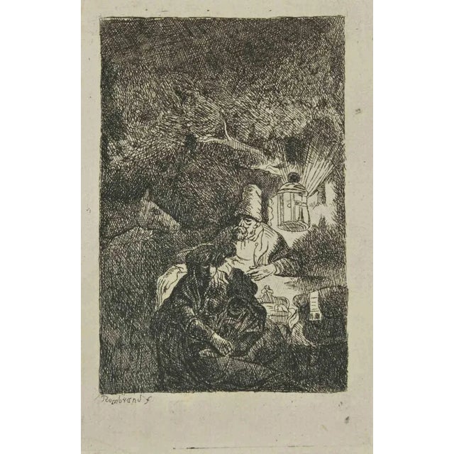 The Rest on the Flight into Egypt is an engraving on ivory-colored paper realized after Rembrandt by Charles Amand Durand...