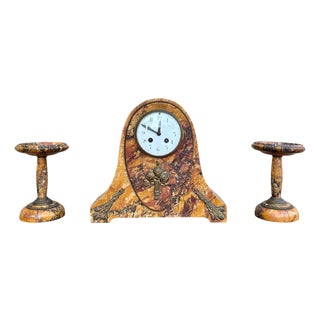 Art Deco Clock with Marble Trim, 1890s, Set of 3 For Sale