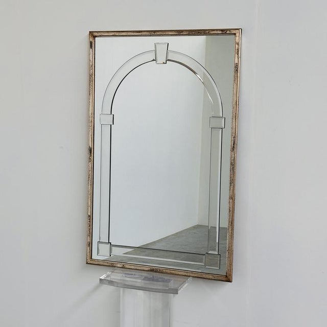 Large Art Deco Beveled Wall Mirror with Architectural Arch Design For Sale - Image 4 of 11