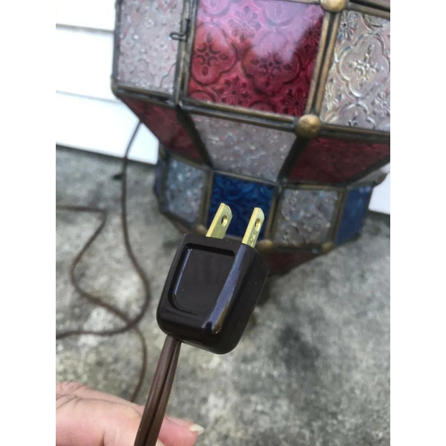 1960s Large Mid-Century 60s-70s Hanging Lantern in Red, Clear, Blue For Sale - Image 5 of 8