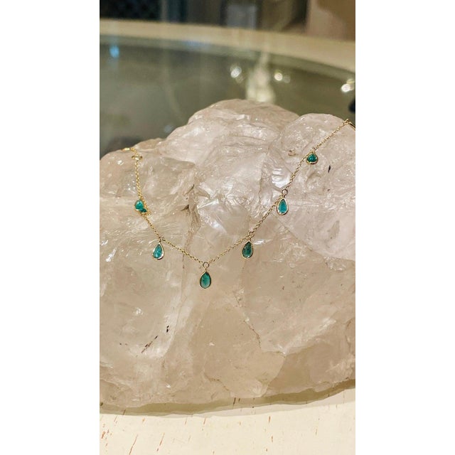 Not Yet Made - Made To Order Pear Cut Emerald Charm Chain Bracelet in 18k Yellow Gold For Sale - Image 5 of 8