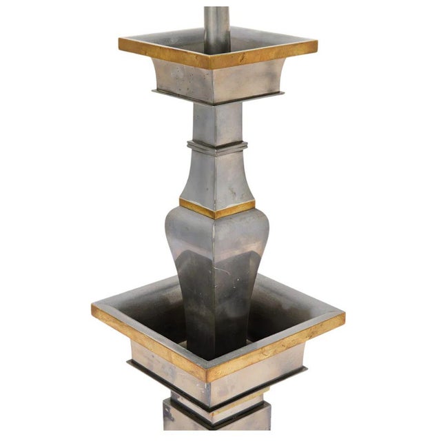 Mid 20th Century Pewter Chinoiserie Lamps With Brass Detail - a Pair For Sale - Image 4 of 5