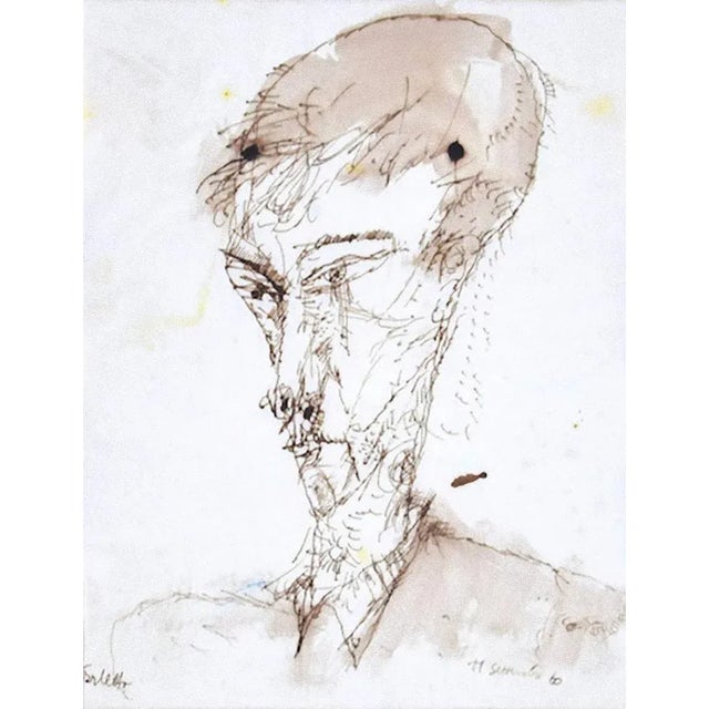 Sergio Barletta, Portrait, Pen and Watercolor, 1960 For Sale - Image 3 of 3