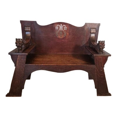 Antique Scottish Arts & Crafts Oak Bench from Wylie Lockhead Manufacturers, 1900s For Sale