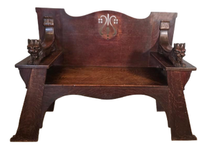 Antique Scottish Arts & Crafts Oak Bench from Wylie Lockhead Manufacturers, 1900s