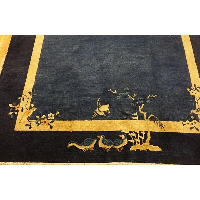 Textile 1920s Navy Blue Solid Birds Deco Antique Chinese Peking Hallway Runner Rug For Sale - Image 7 of 10
