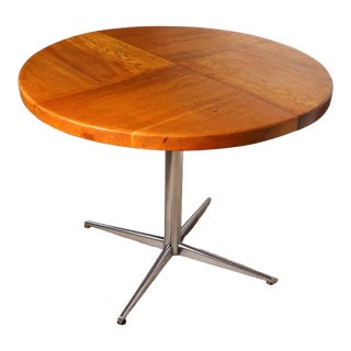 1970’s Vintage Kitchen Dining Café Table With Wood Top and Chrome Pedestal Base For Sale