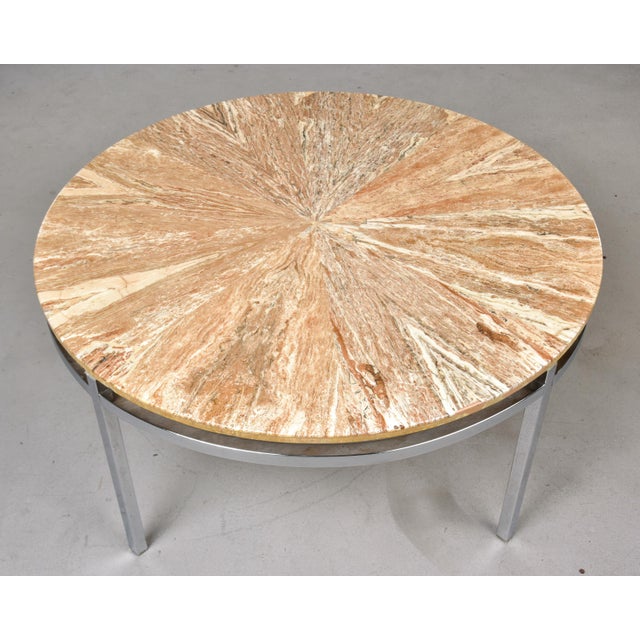 Beige Mid Century Round Marble Top Coffee Table With Chrome Base For Sale - Image 8 of 10