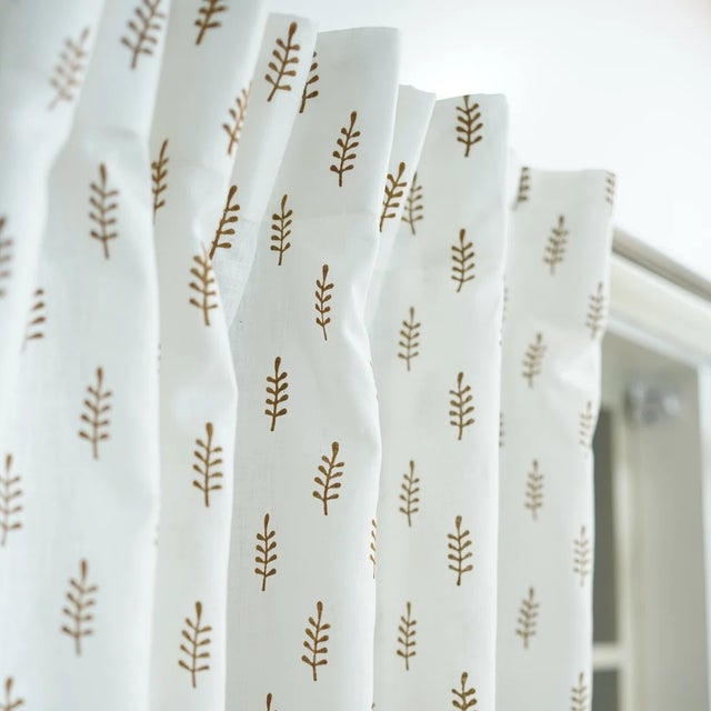 Not Yet Made - Made To Order Semi-Sheer Colored Linen Curtain Light Filtering Window Panel With Block Print Design Size-54"x29"- Darpan For Sale - Image 5 of 5