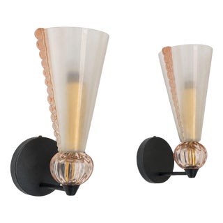 Pink Murano Glass Wall Lamps attributed to Barovier and Toso, 1960s, Set of 2 For Sale