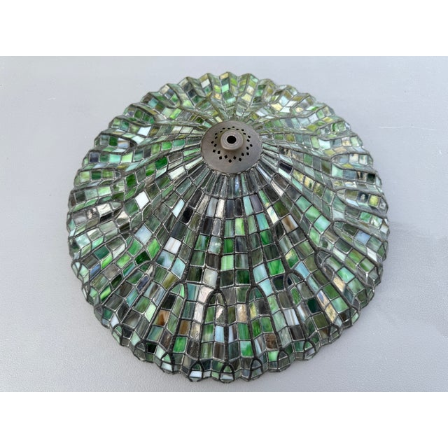 Mid 20th Century Mid-20th Century 20'' Tiffany-Style Leaded Green Slag Glass Lotus Leaf Lamp Shade For Sale - Image 5 of 18