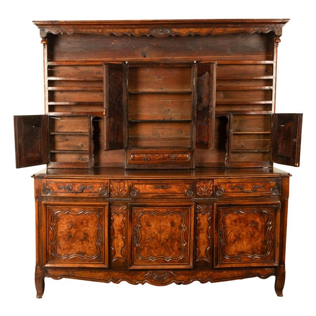 Antique French Provincial Normandy Carved Walnut Dresser Buffet Vaissilier 1790 For Sale - Image 11 of 18