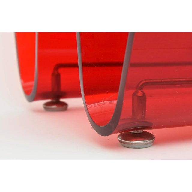 Vintage Italian Red Lucite and Chrome Two Part Magazine Stand For Sale - Image 11 of 12