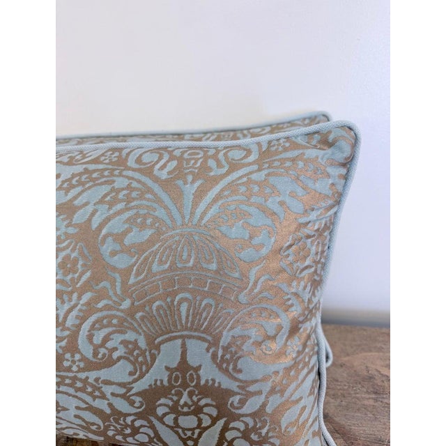 Custom Aquamarine & Gold Fortuny Lumbar Pillows For Sale - Image 10 of 12