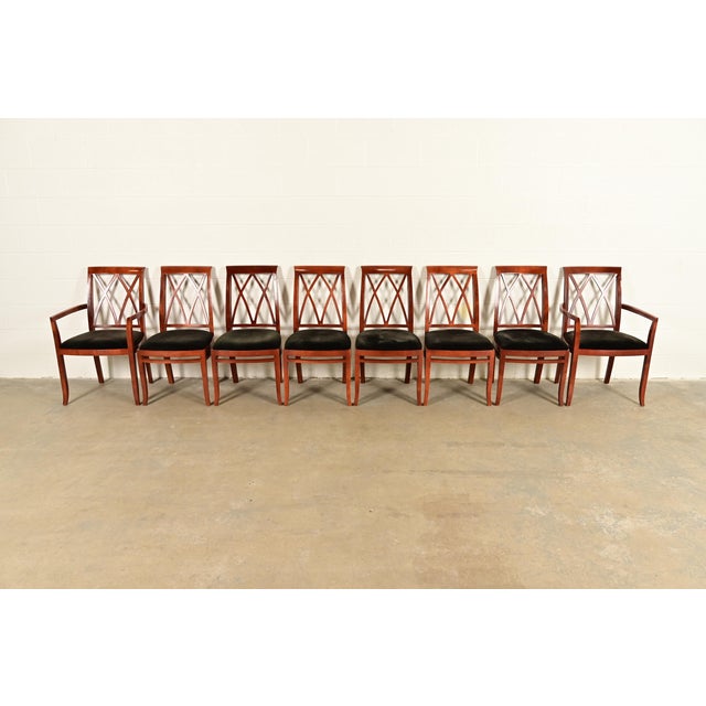An outstanding set of eight Regency or Neoclassical style dining chairs By Bernhardt USA, Circa Late 20th Century Carved...
