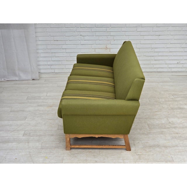 3-Seater Danish Sofa in Green Furniture Wool and Oak Wood, 1970s For Sale - Image 17 of 18
