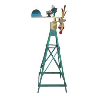 7 ft.H. Antique American Garden Folk Art Figural Whirligig, Polychrome on a Grand Pedestal Circa Lat For Sale