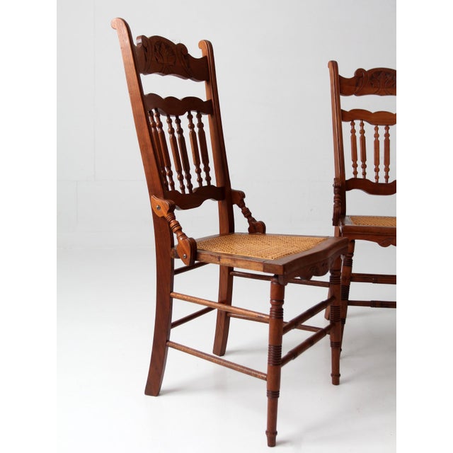 Antique Eastlake Revival Cane Seat Dining Chairs Set of 3 For Sale - Image 11 of 16